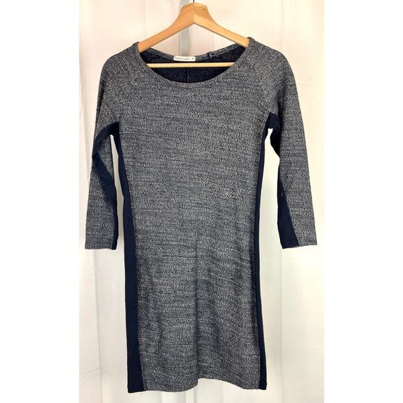 MARINE LAYER  Size XS 3/4 Sleeve Stretch Knit Side Stripe Mini Dress Marled Blue - Picture 7 of 7